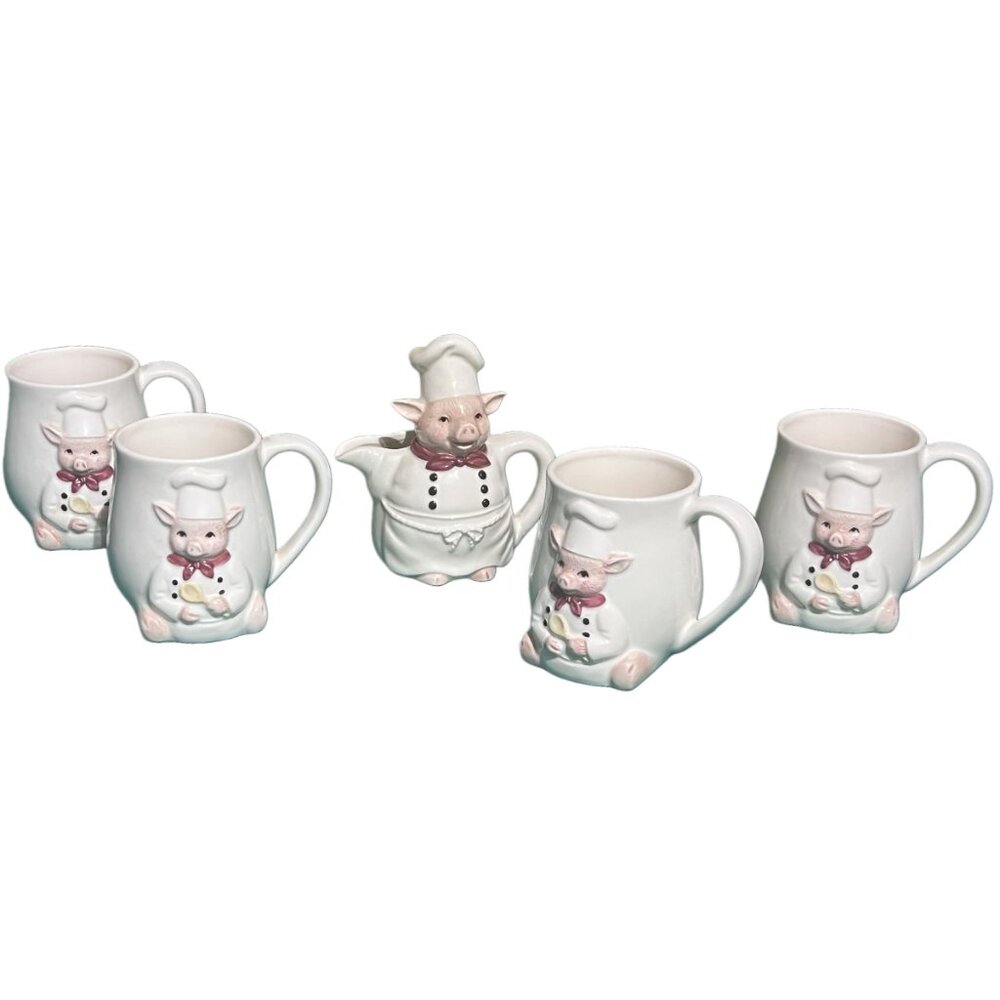 Vintage Otagari Japan Hand Painted Coffee Tea Cup Mug Creamer Farmhouse Pig Set